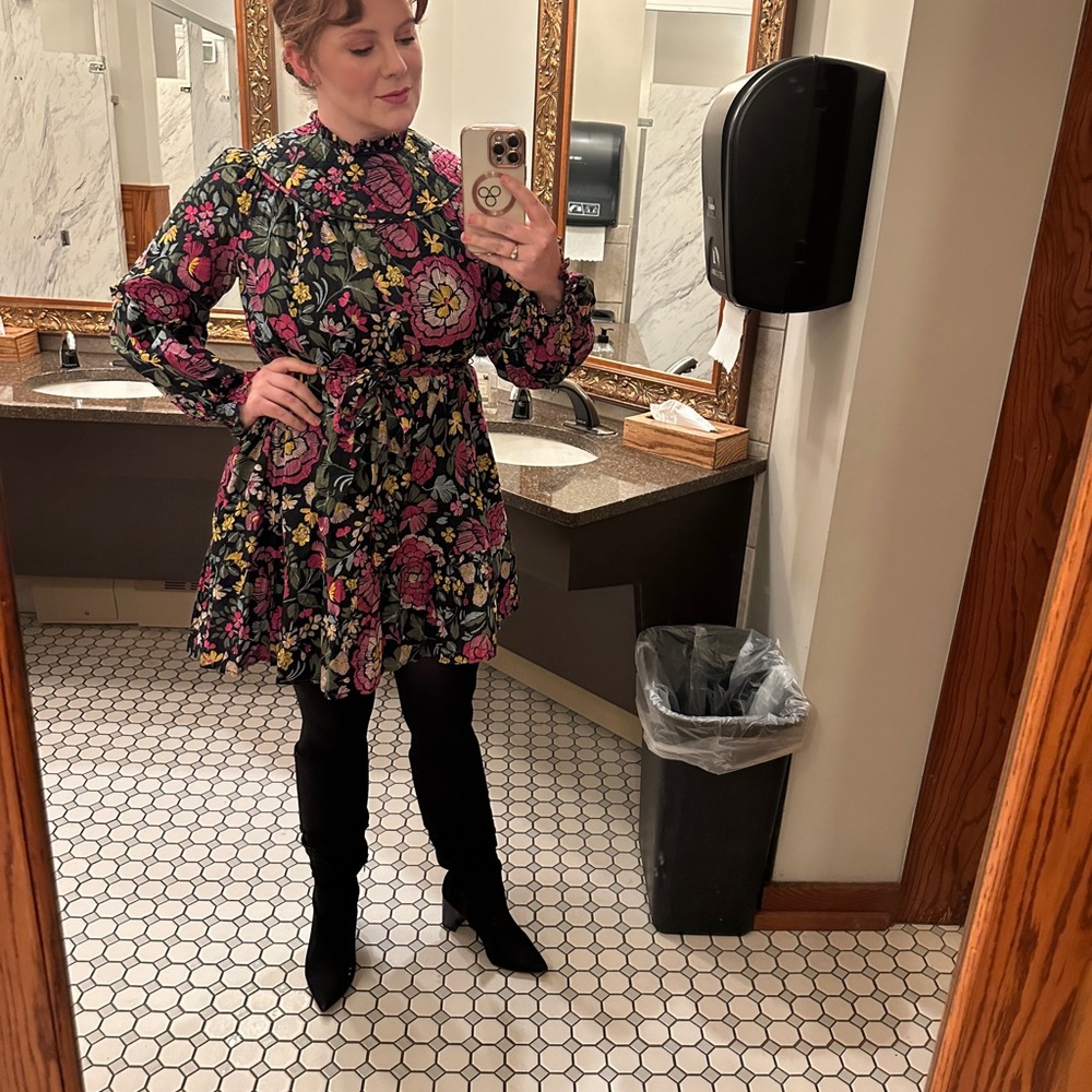 Red Dress Boutique Floral Tiered Mini Dress - Black with Pink & Green